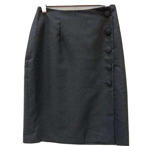 David Benjamin Wool Blend Off Center Button Close Lined Straight Black Skirt-4 - Picture 1 of 11
